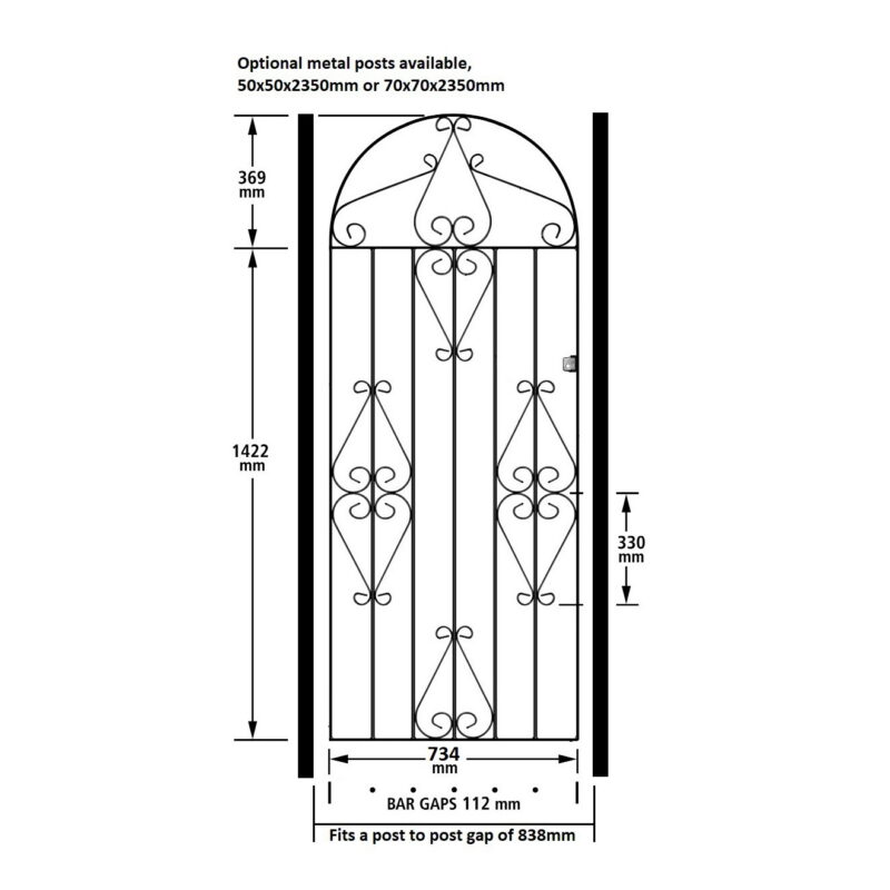Scroll metal garden gate Tall side gate