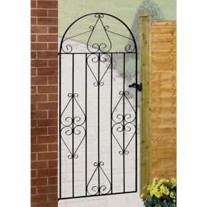 Classic tall bow top metal garden gate scroll design wrought iron style