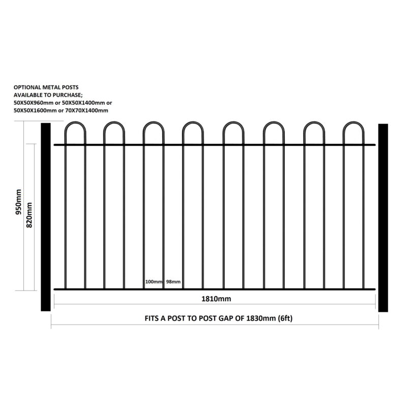 Court Hoop Top Metal Fence Fencing Panel 950mm High CRZP01