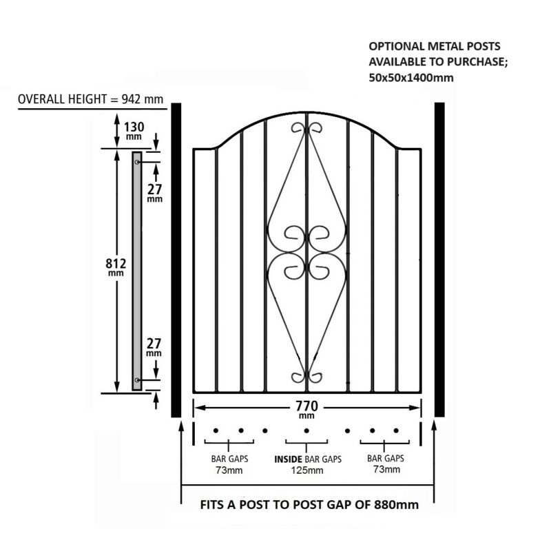 Henley-Stirling Low Bow Top Scroll Metal Garden Gate HESB