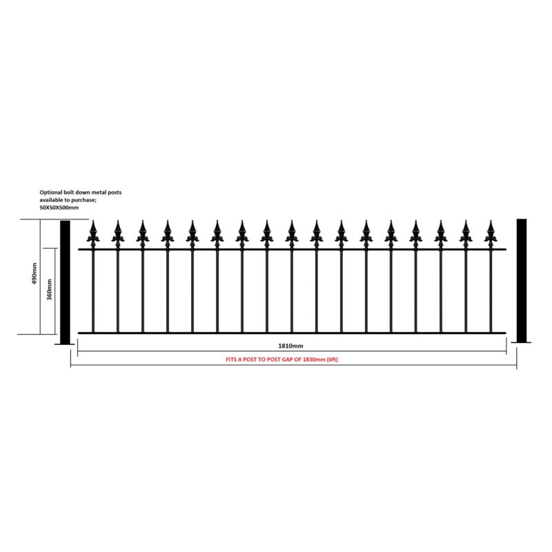 saxon spear top metal garden railing panel