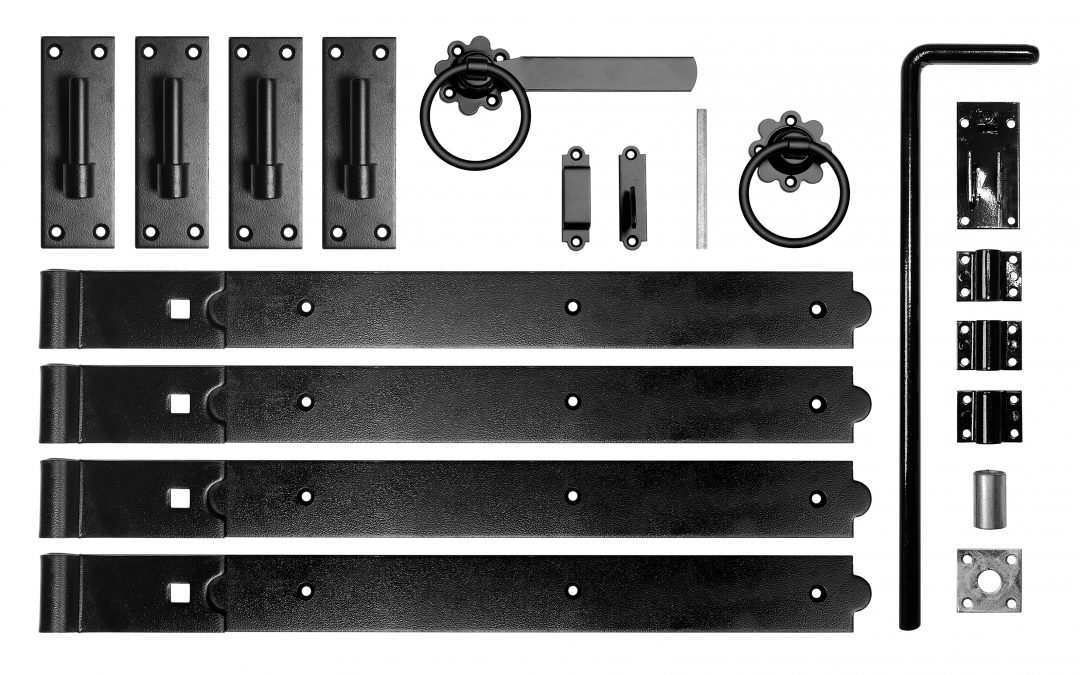 (EGFS/BLACK) 24″ Hook & Band Hinge, Latch, Drop Bolt, Black