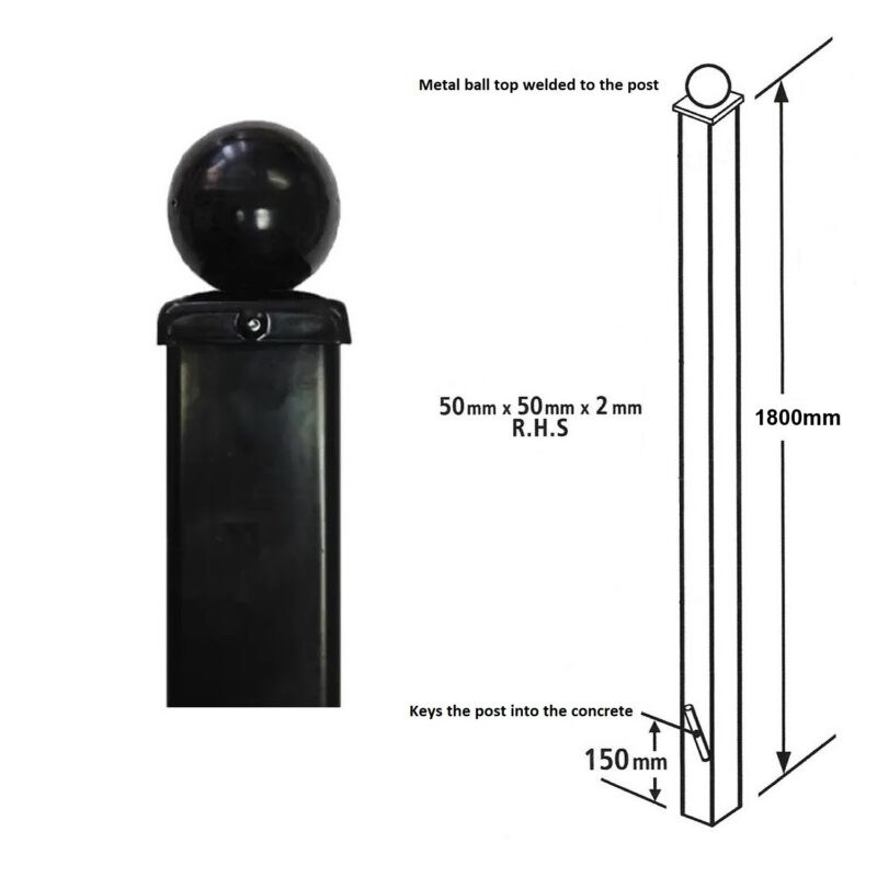 (BP50X1800BZP) Ball top, Blank, Concrete-In Metal Post